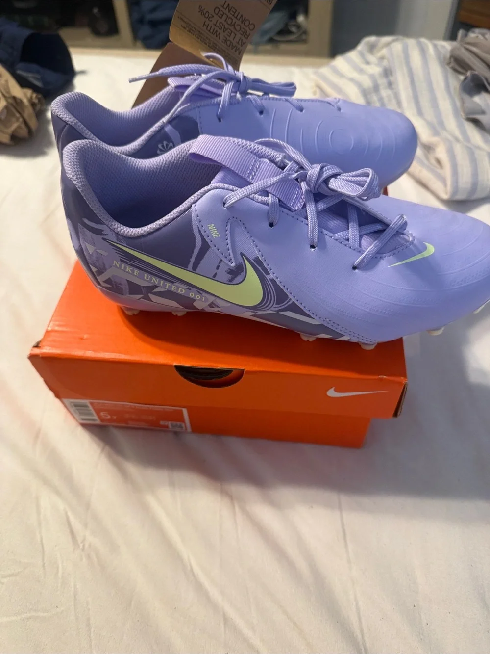 Nike Lilac Soccer Cleats with Neon Yellow Swoosh